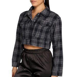 FASHION NOVA | NEW Navy Blue Plaid Front Pockets Cropped Jacket